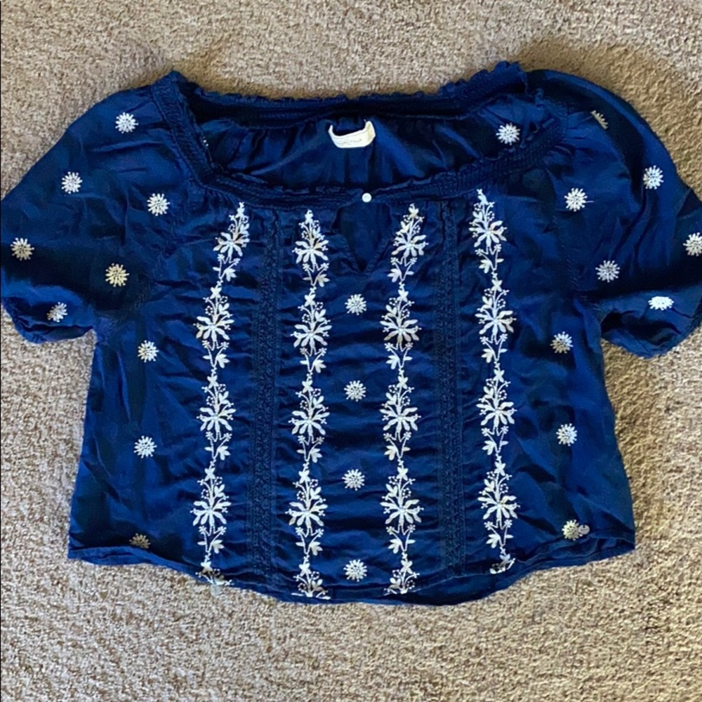 Blue off shoulder blouse
